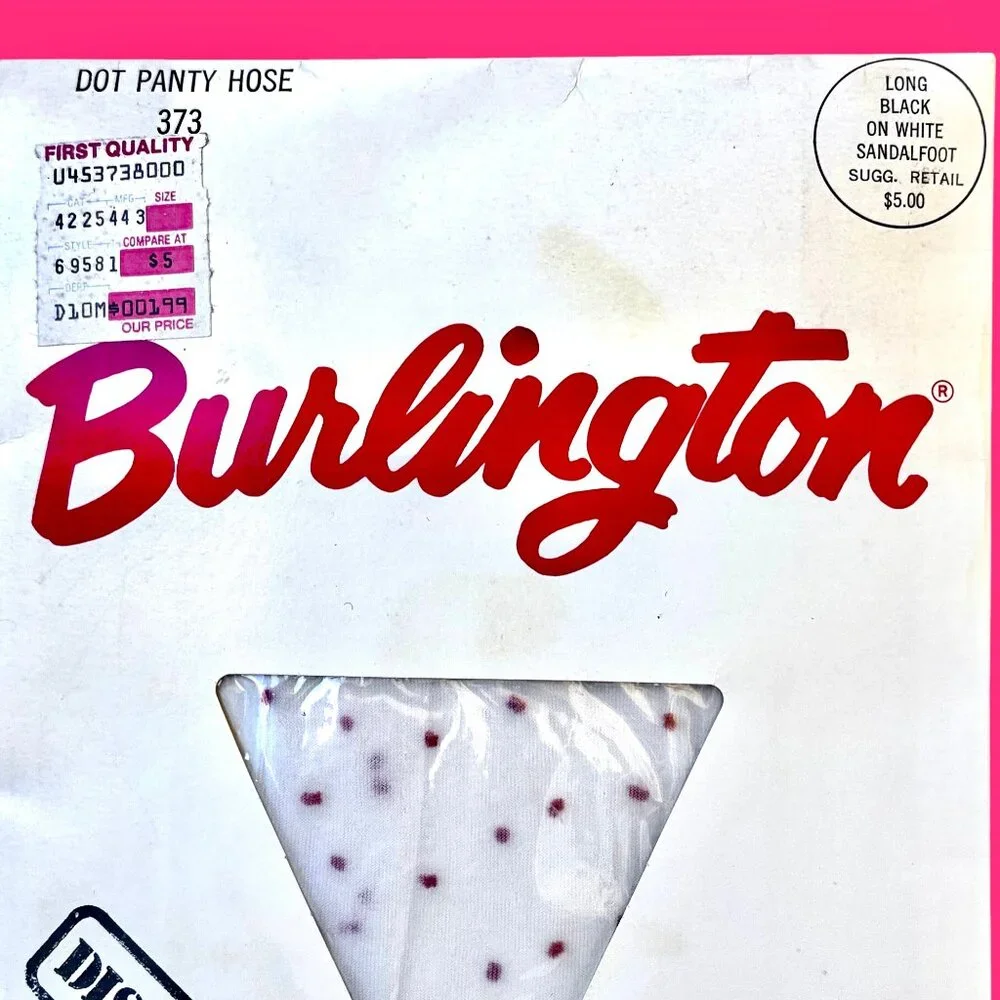 Burlington Vintage Pantyhose WHITE WITH PINK DOTS size Long New